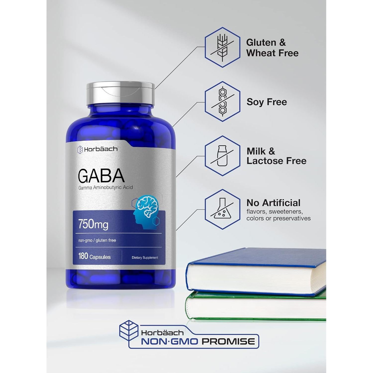 Suplemento GABA 750mg Horbäach | 180 Cápsulas Rápida Absorción