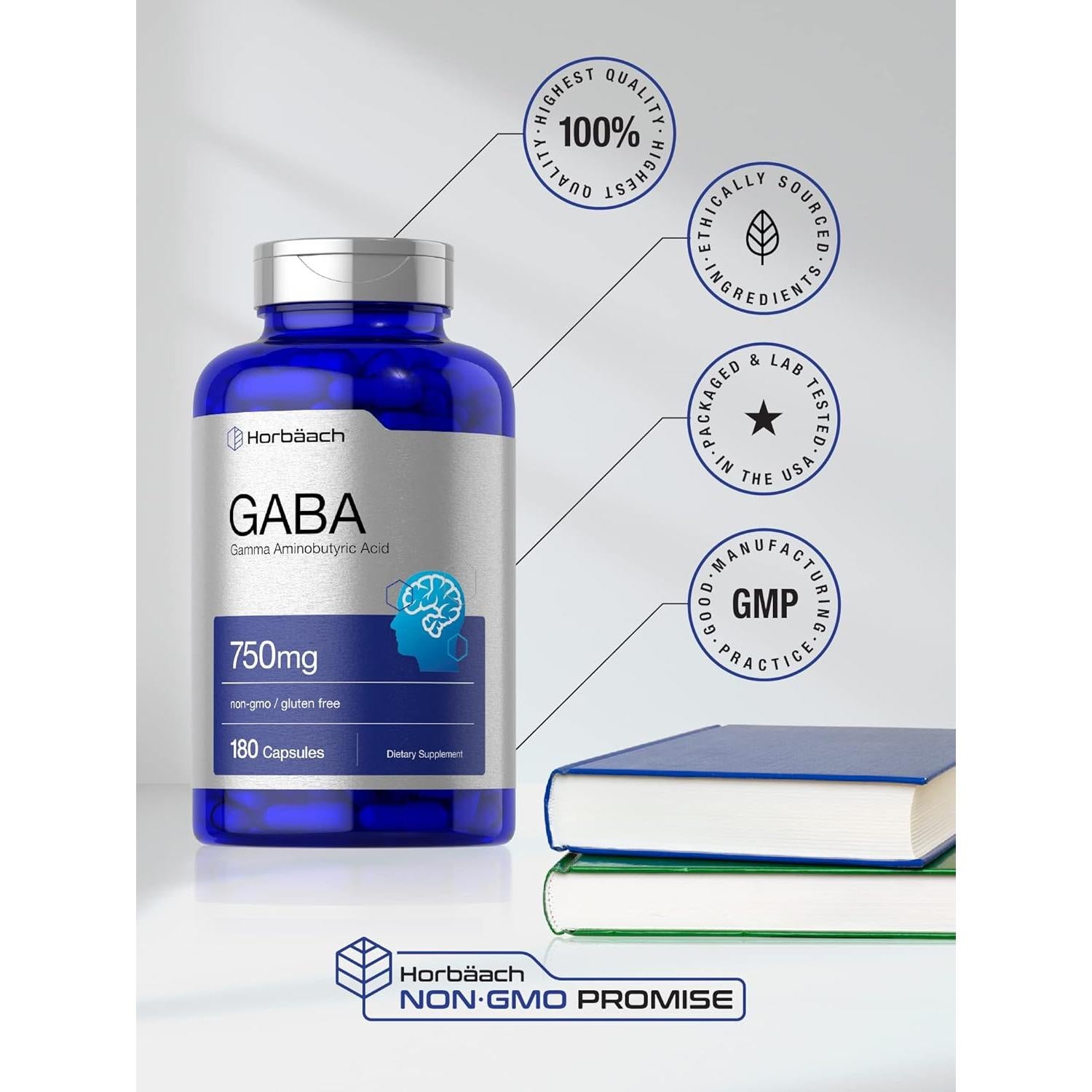 Suplemento GABA 750mg Horbäach | 180 Cápsulas Rápida Absorción