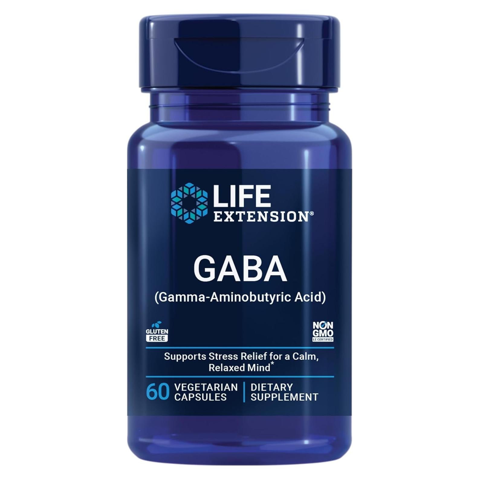 Suplemento GABA Life Extension 100 mg, 60 Cápsulas Vegetarianas