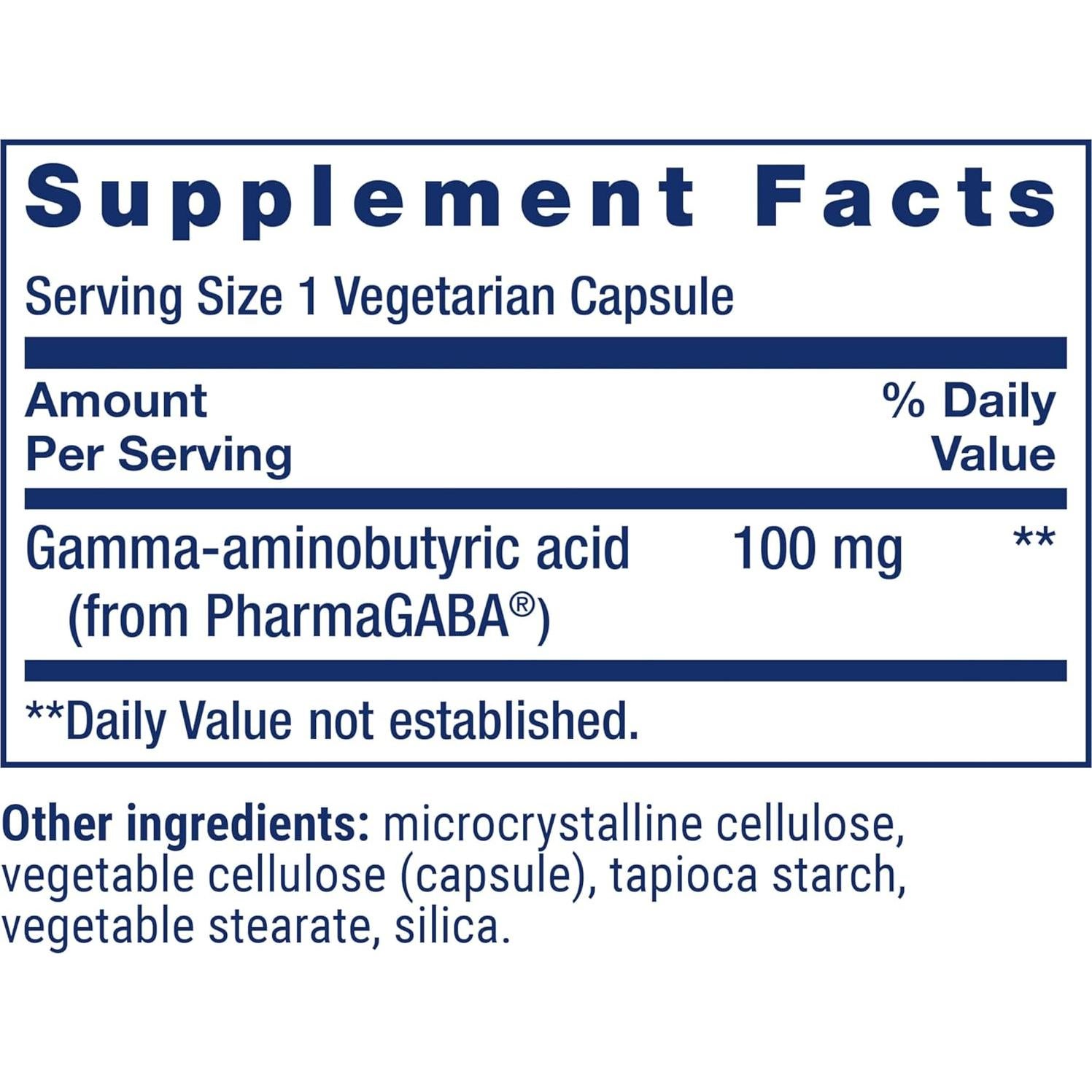 Suplemento GABA Life Extension 100 mg, 60 Cápsulas Vegetarianas