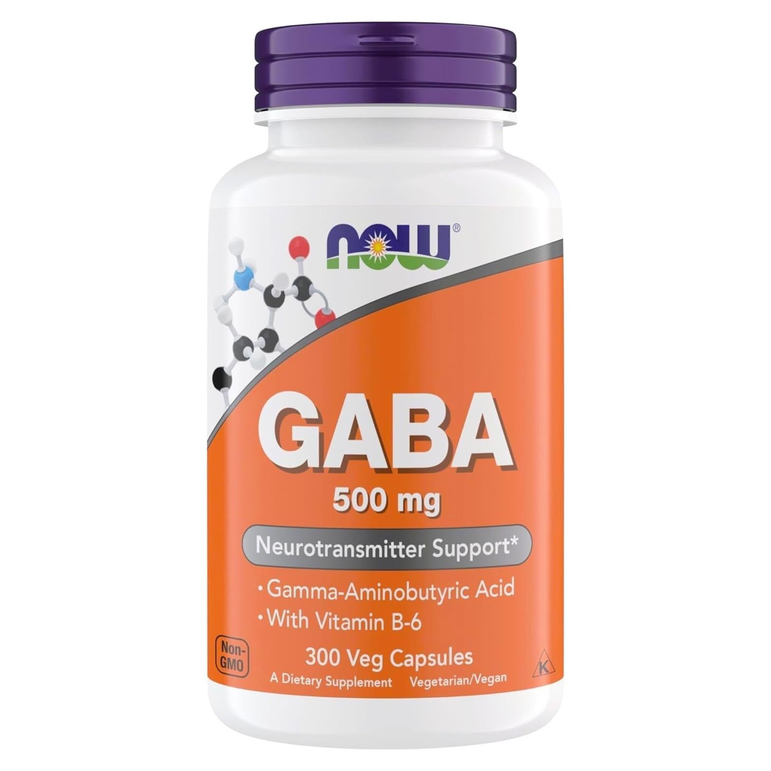 Suplemento GABA 500 mg Now - 300 Cápsulas Veganas y Kosher