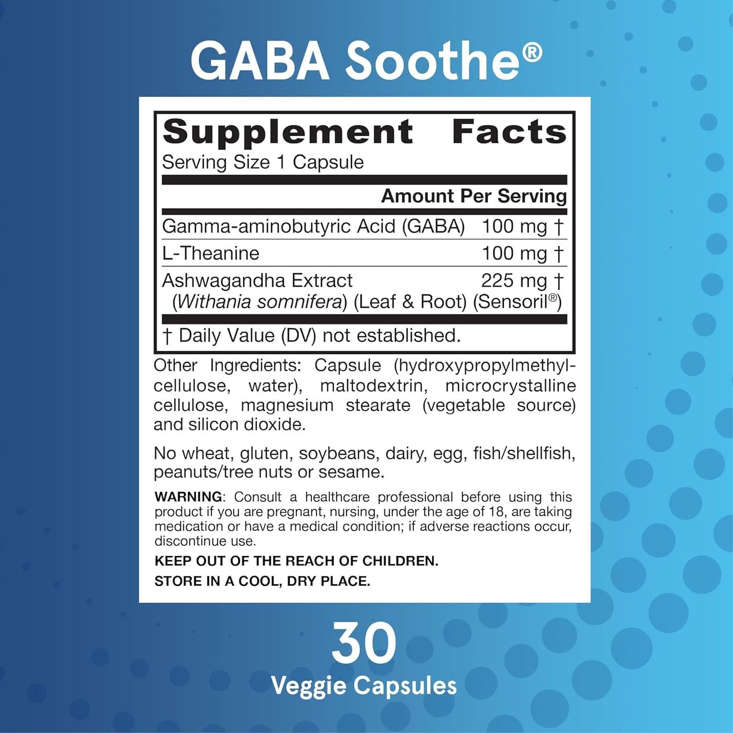 Suplemento GABA Soothe Jarrow Formulas 30 Cápsulas Vegetales