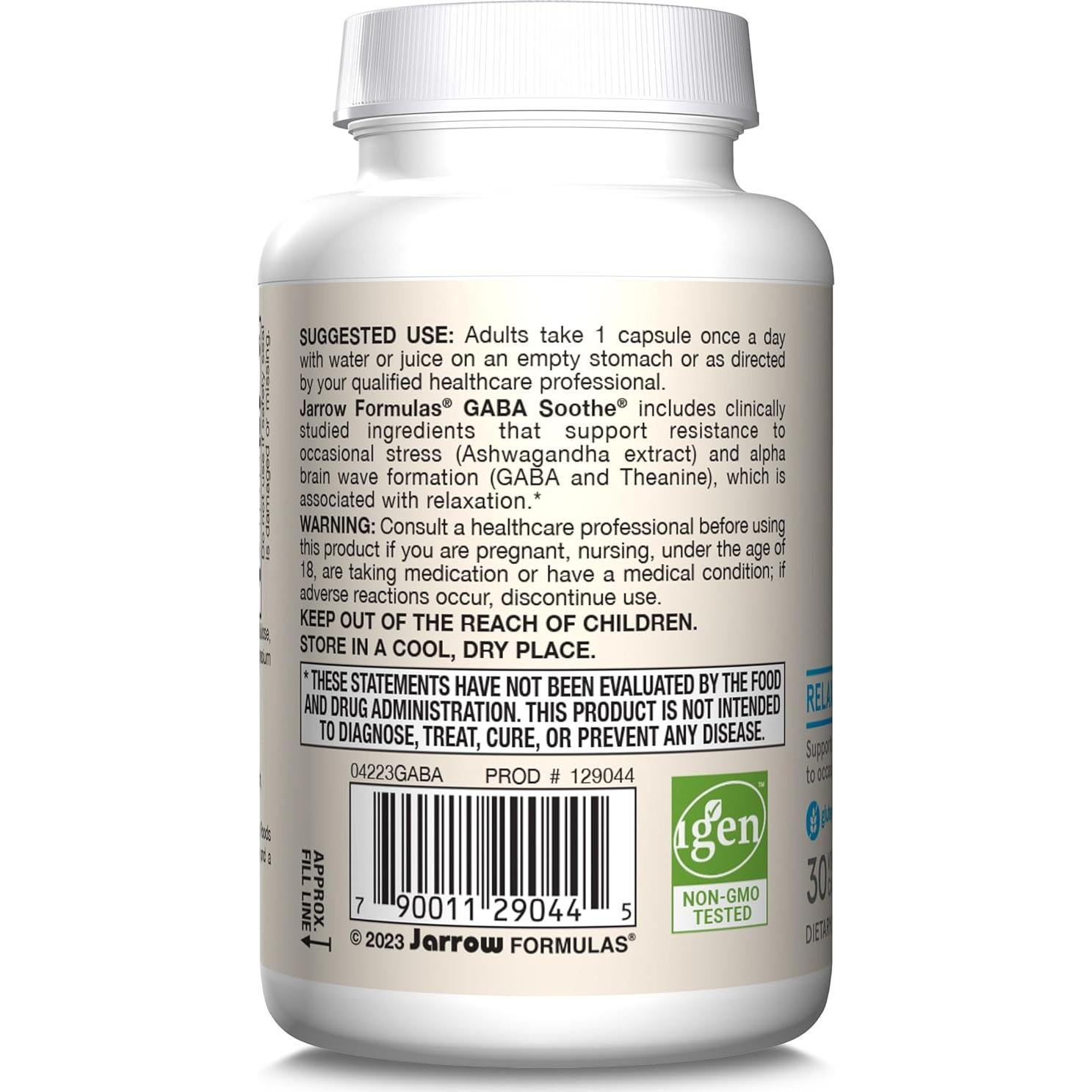 Suplemento GABA Soothe Jarrow Formulas 30 Cápsulas Vegetales