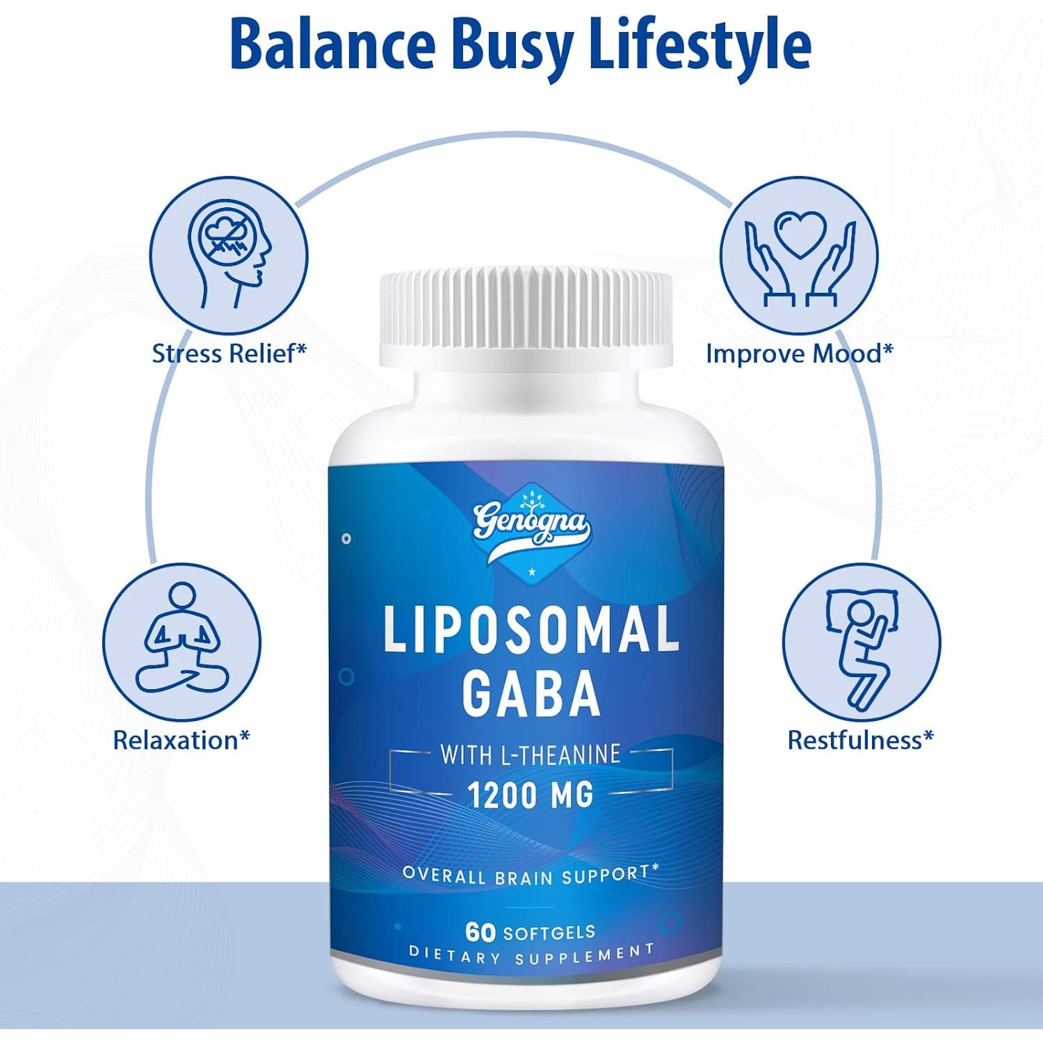 Suplemento GABA Liposomal Genogna 1200mg 60 Cápsulas