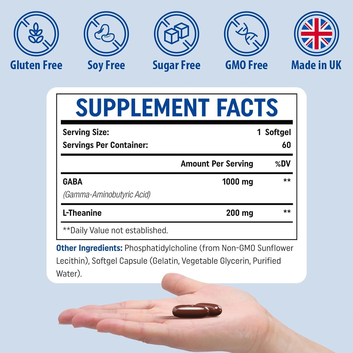 Suplemento GABA Liposomal Genogna 1200mg 60 Cápsulas