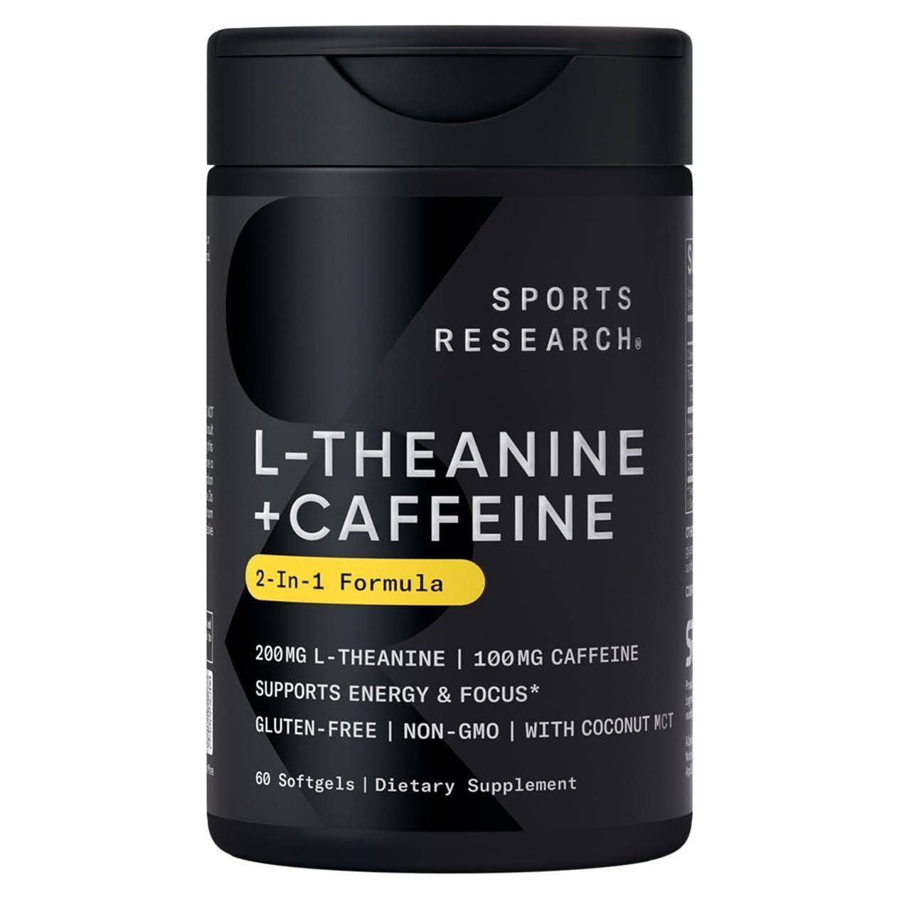 Suplemento L-Theanina + Cafeína Sports Research 200mg 60 Softgels