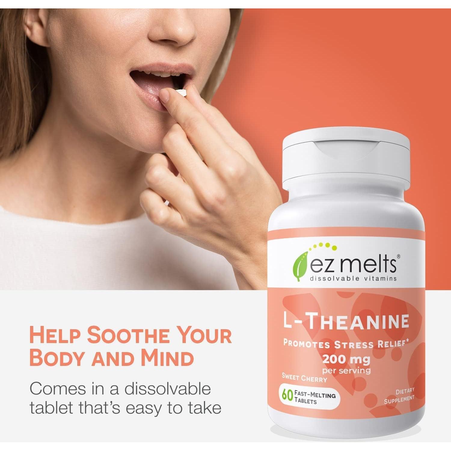 EZ Melts L-Theanine 200 mg - Suplemento Relajante Vegano 60 Tabletas