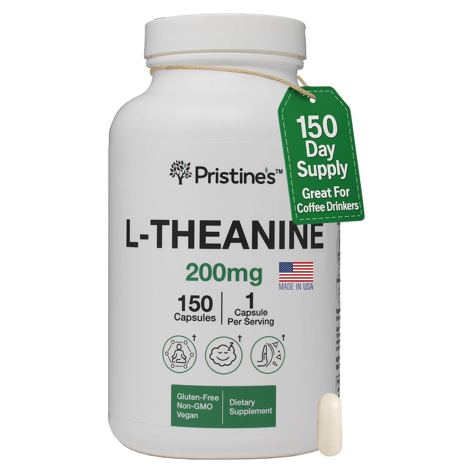 Suplemento de Aminoácidos PRISTINE'S L Teanina 200mg - 150 Cápsulas Veganas