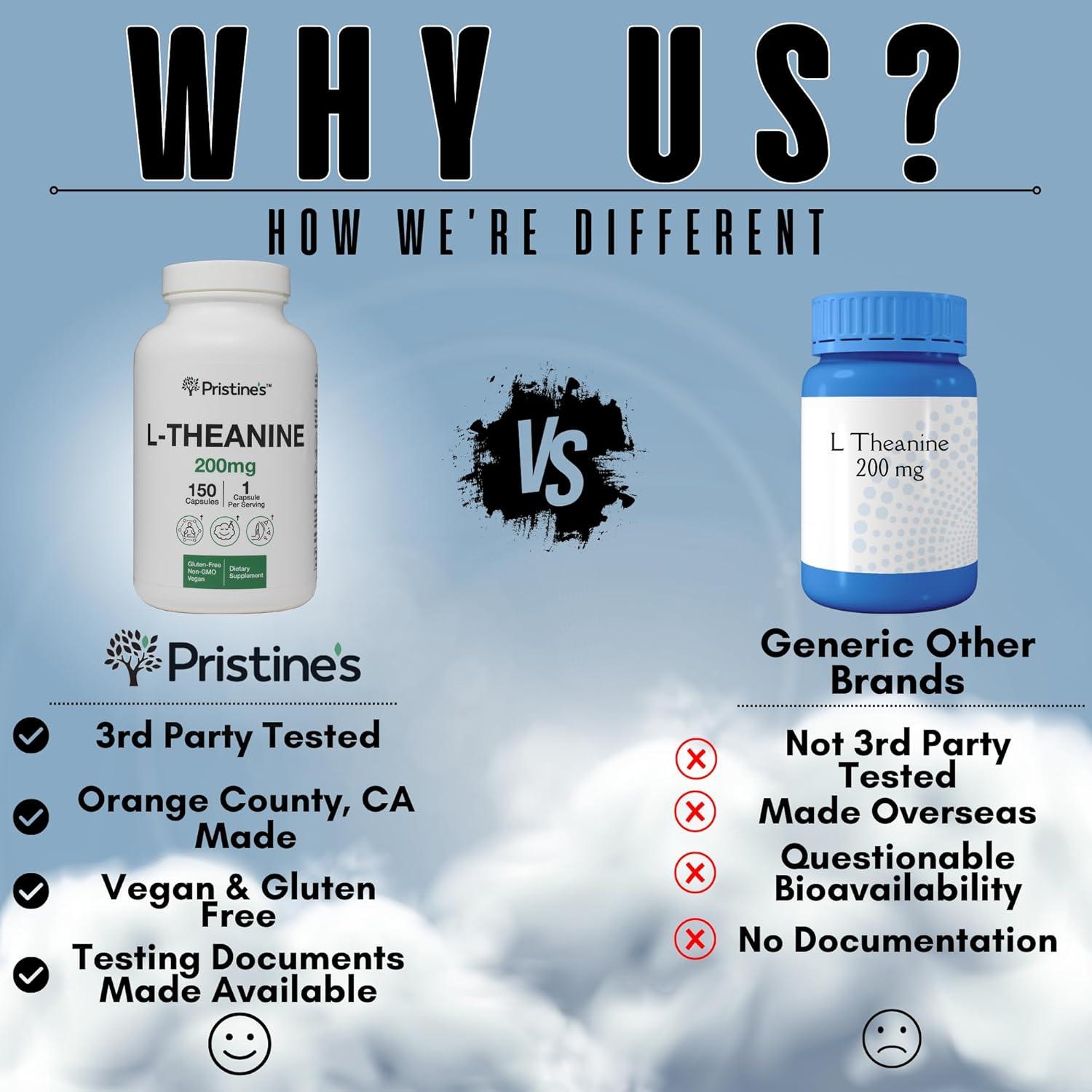 Suplemento de Aminoácidos PRISTINE'S L Teanina 200mg - 150 Cápsulas Veganas