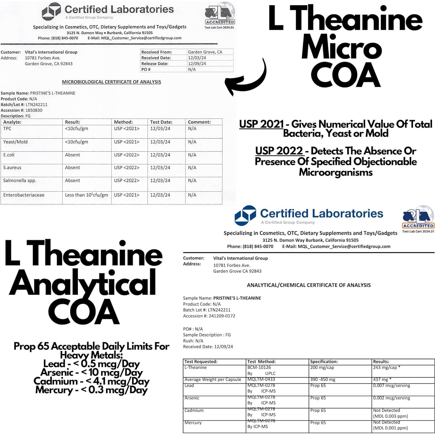 Suplemento de Aminoácidos PRISTINE'S L Teanina 200mg - 150 Cápsulas Veganas