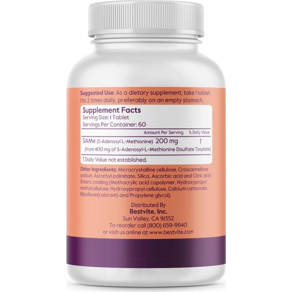 Suplemento Bestvite SAM-e 200mg 60 Tabletas Veganas