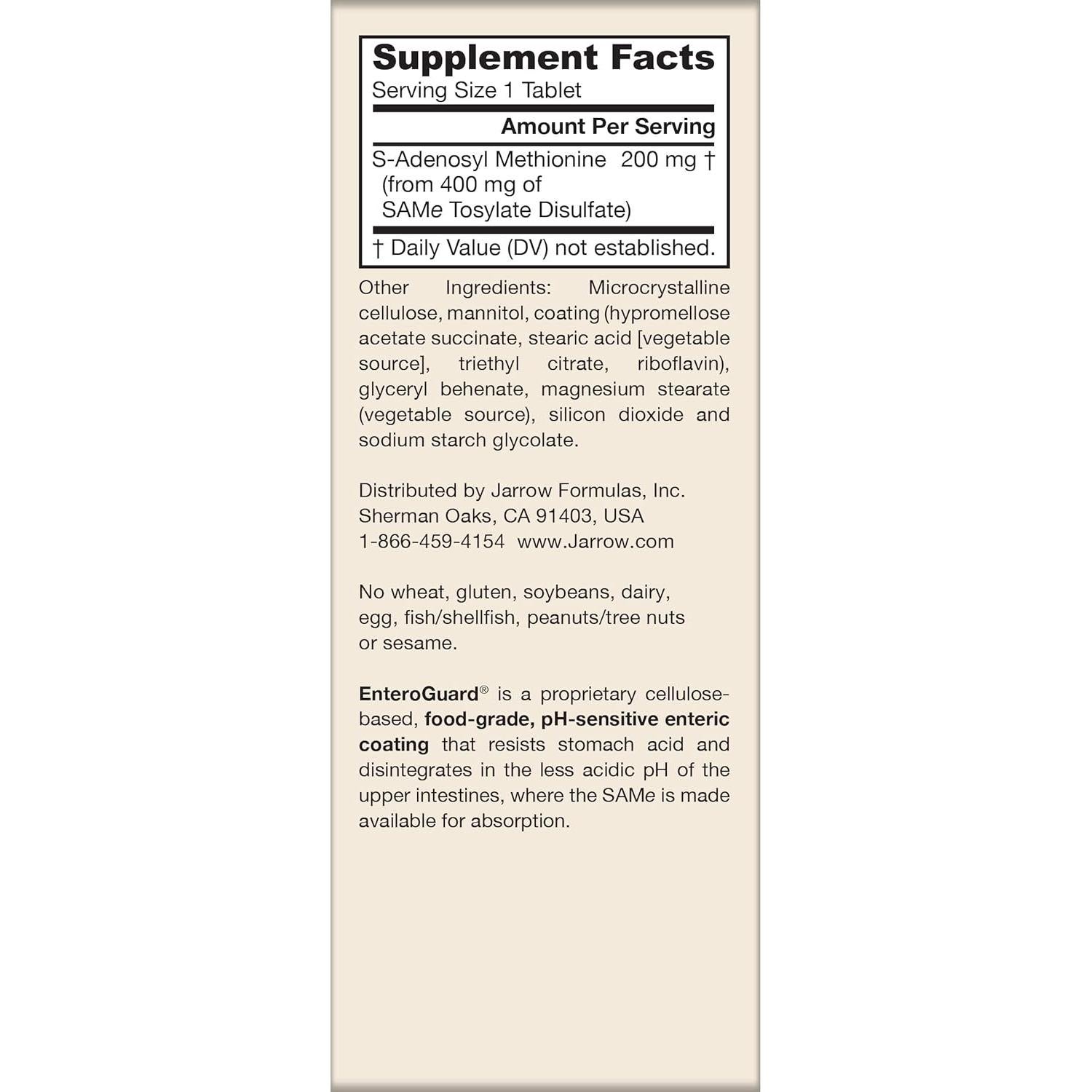 Suplemento Jarrow Formulas SAMe 200 mg - 60 Tabletas - Salud Articular y Hepática