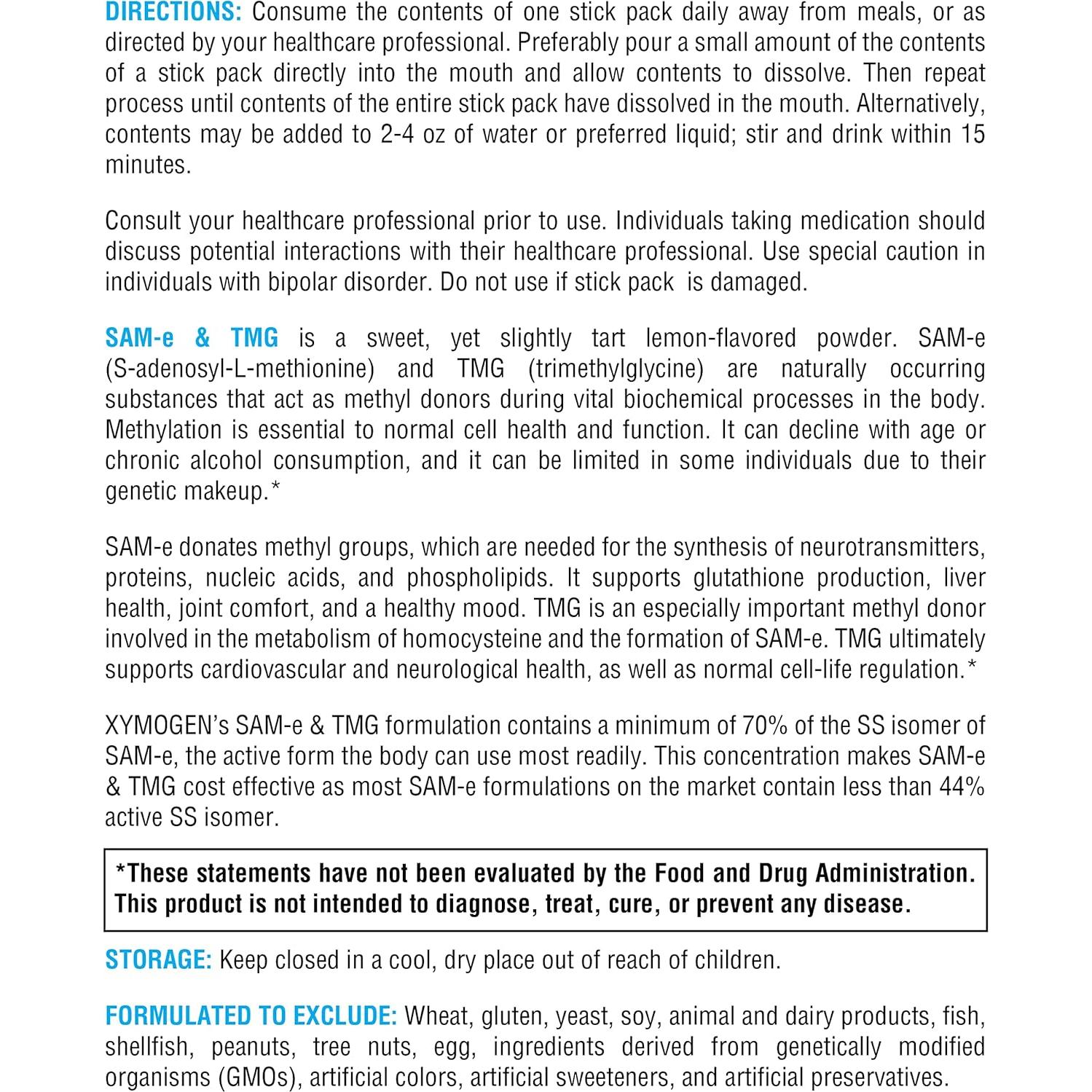 Suplemento SAM-e 400mg + TMG Xymogen - Apoyo Hepático y Ánimo