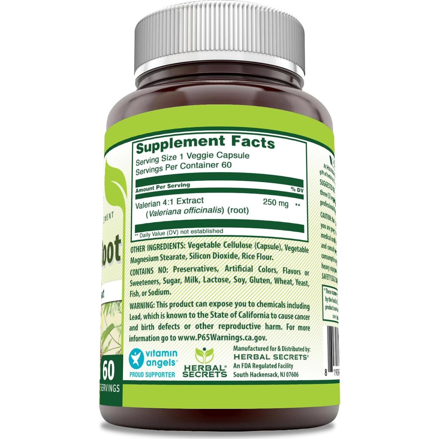 Extracto de Raíz de Valeriana Herbal Secrets 250 mg 60 Cápsulas