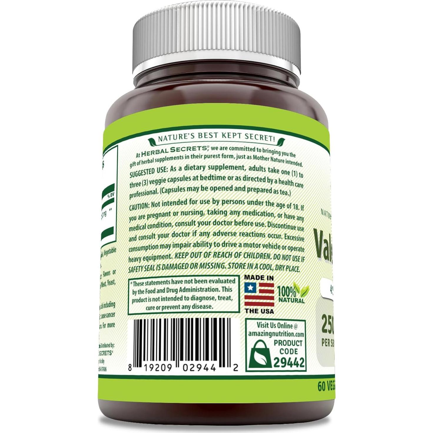 Extracto de Raíz de Valeriana Herbal Secrets 250 mg 60 Cápsulas