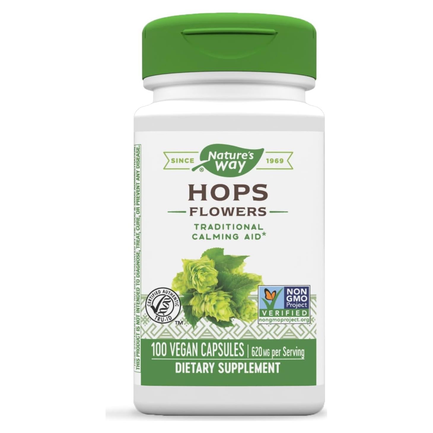 Flores de Lúpulo Nature's Way 620 mg - Suplemento Herbal Vegano 100 Cápsulas