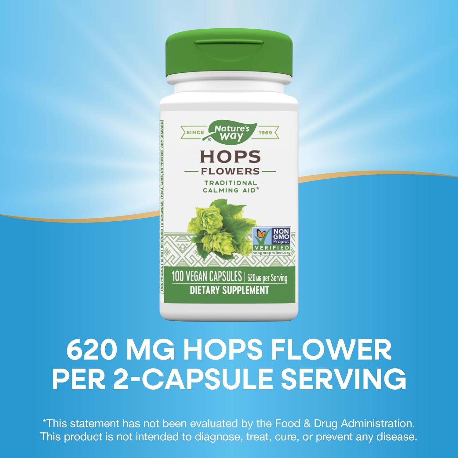 Flores de Lúpulo Nature's Way 620 mg - Suplemento Herbal Vegano 100 Cápsulas