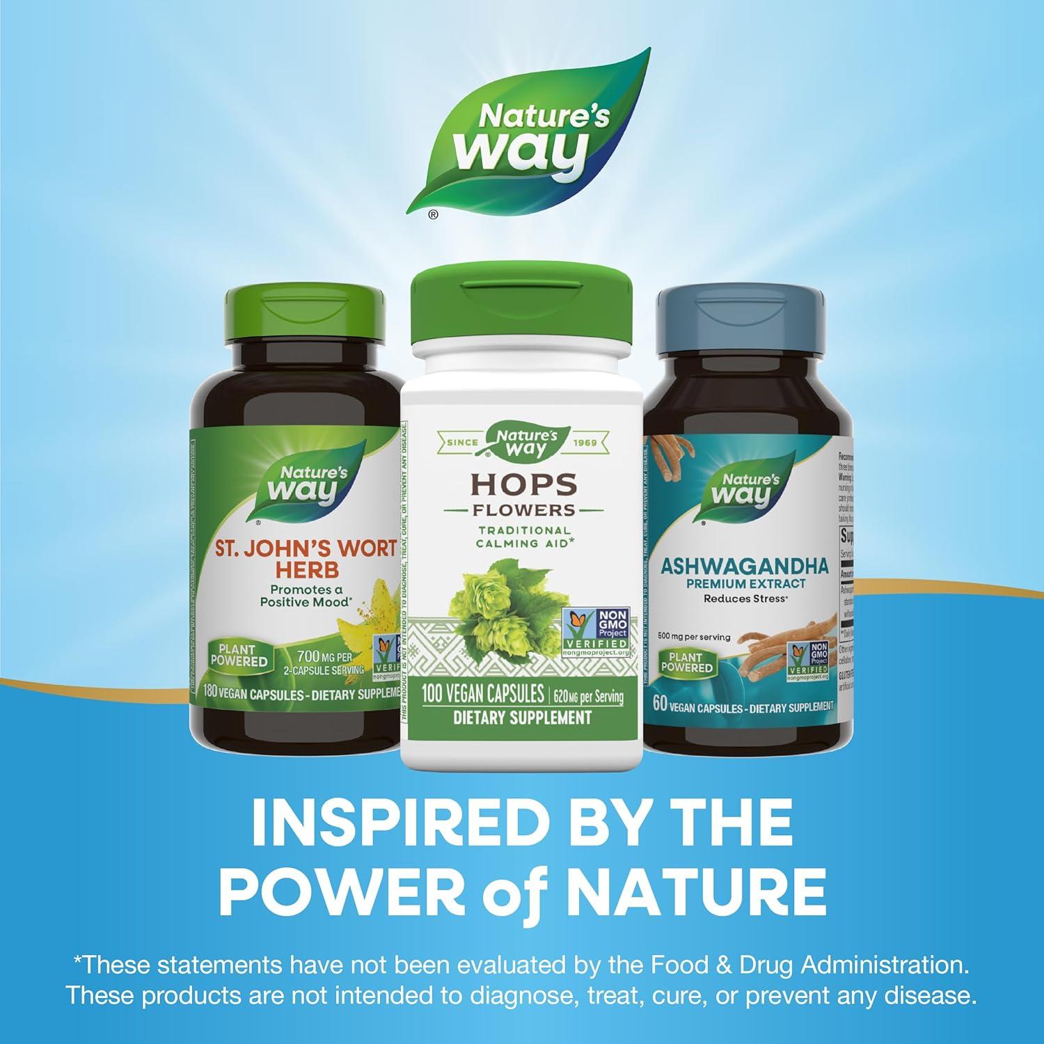 Flores de Lúpulo Nature's Way 620 mg - Suplemento Herbal Vegano 100 Cápsulas