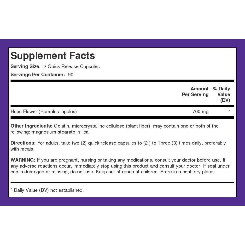 Suplemento de Lúpulo Piping Rock 700mg 180 Cápsulas No OGM