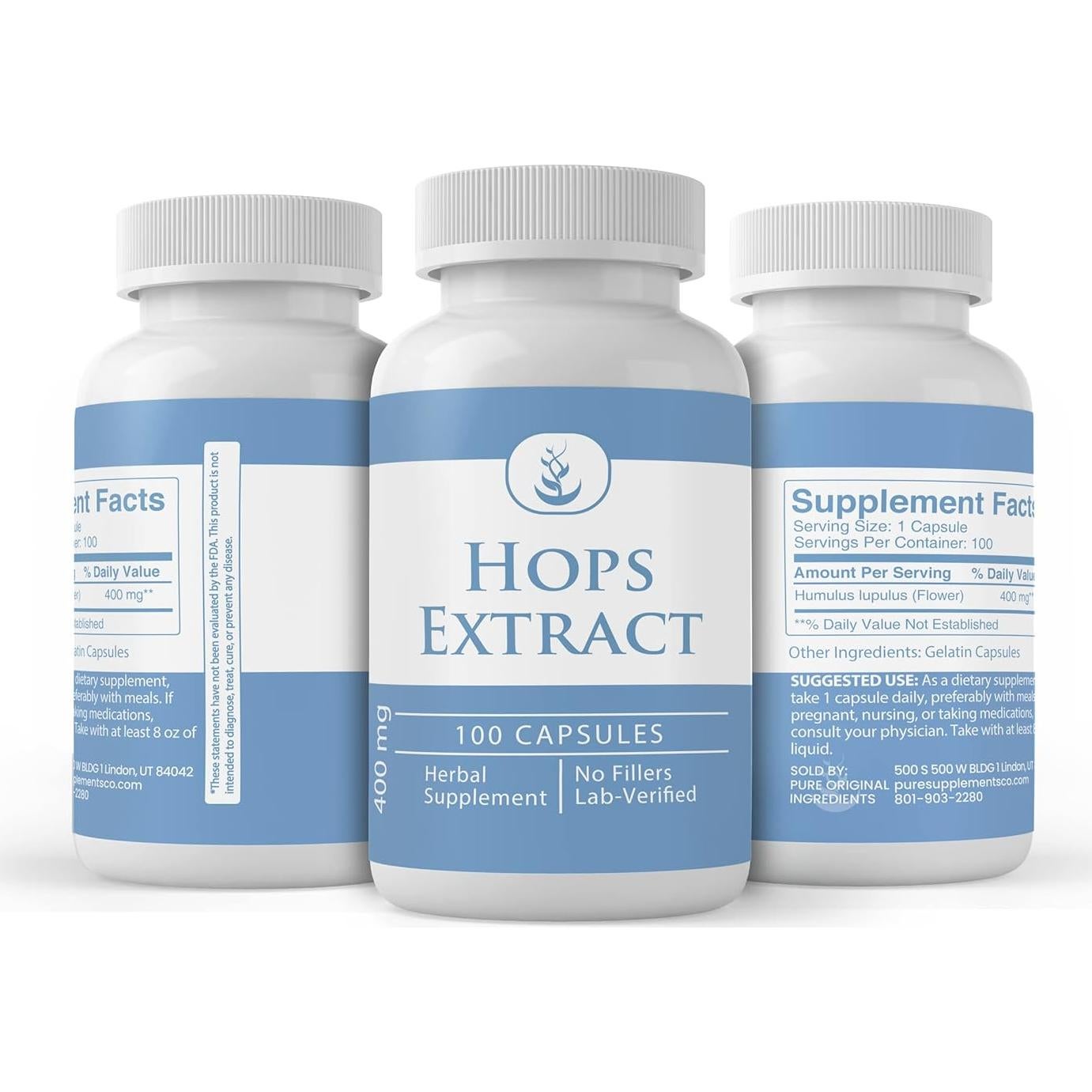 Cápsulas de Extracto de Lúpulo Ingredientes Originales Puros 100 Unidades