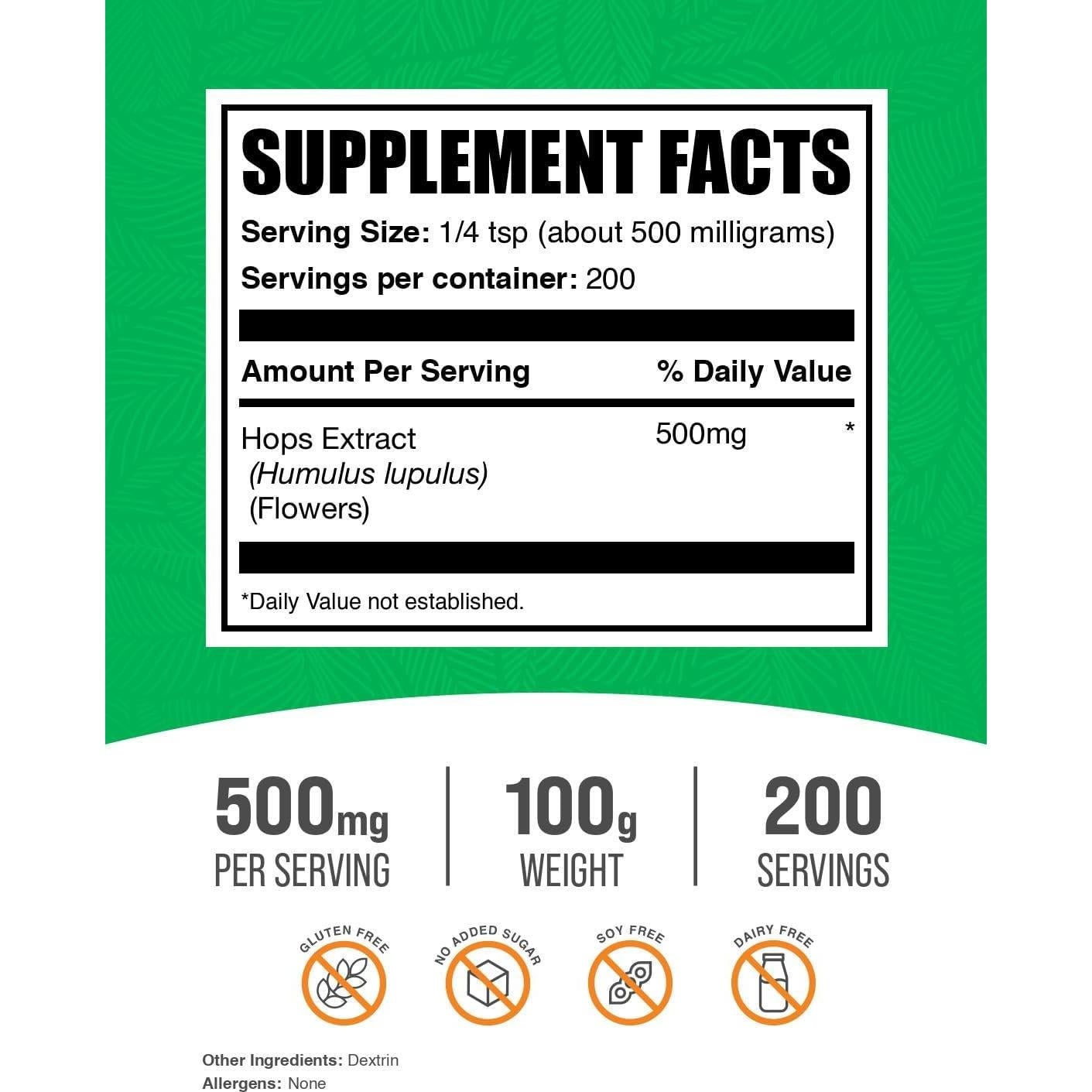 Extracto de Lúpulo en Polvo BulkSupplements 100g Suplemento Herbal
