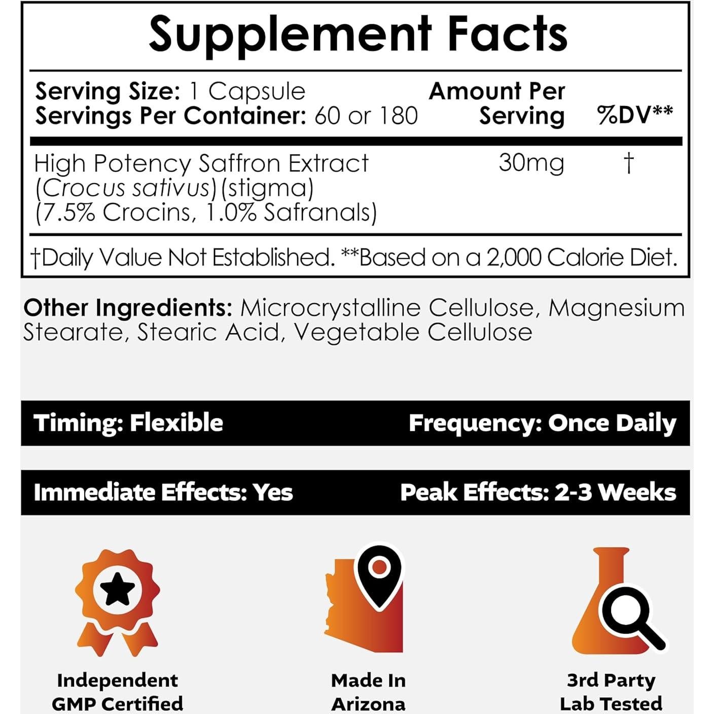 Cápsulas de Extracto de Azafrán Nootropics Depot 30mg 180 ct