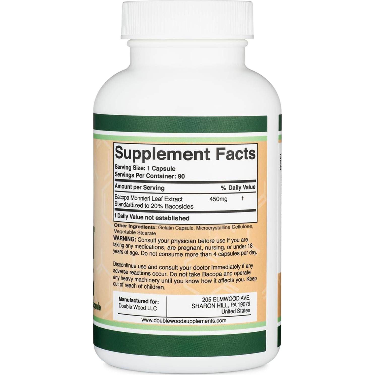 Cápsulas de Bacopa Monnieri 450mg Double Wood - Suplemento Cognitivo