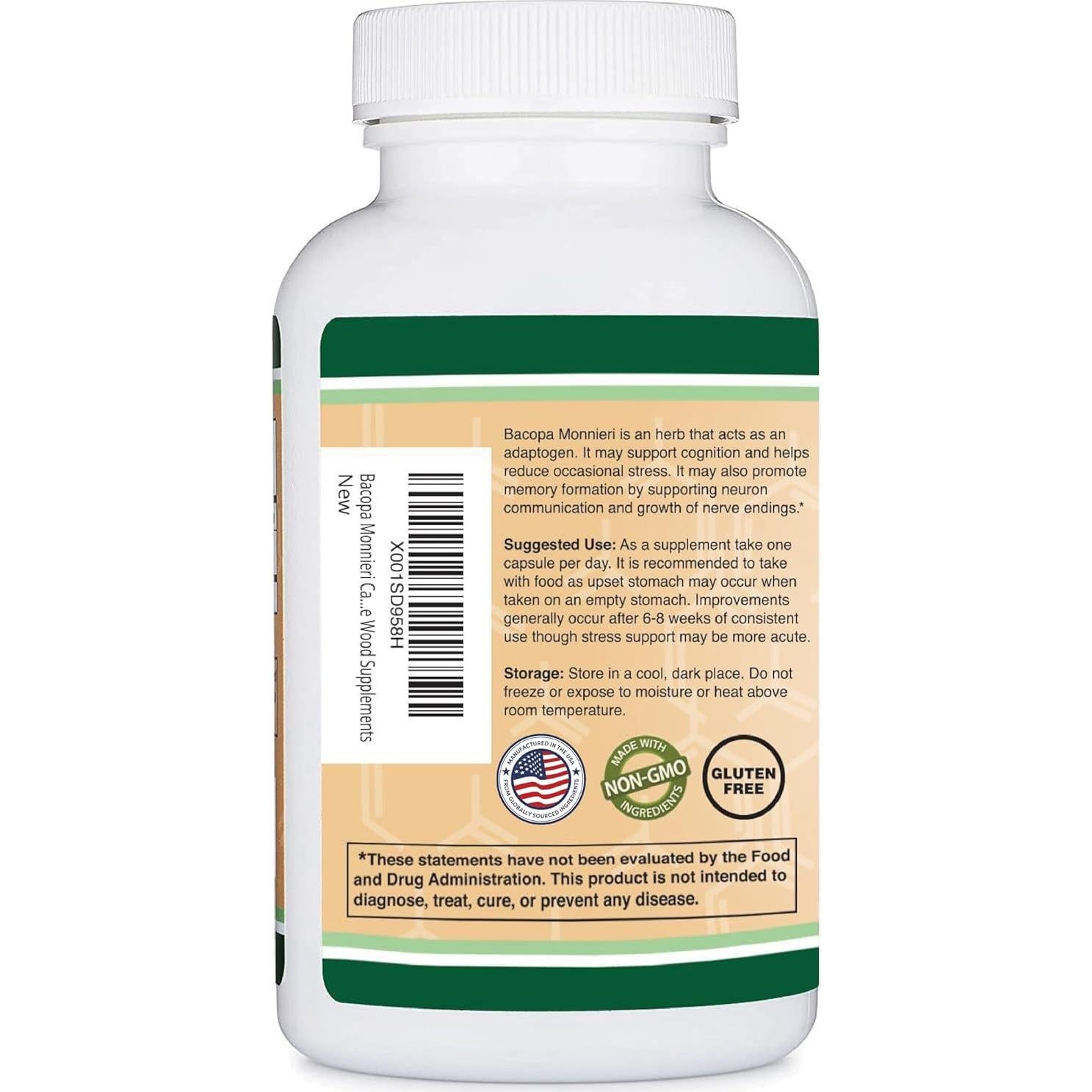 Cápsulas de Bacopa Monnieri 450mg Double Wood - Suplemento Cognitivo