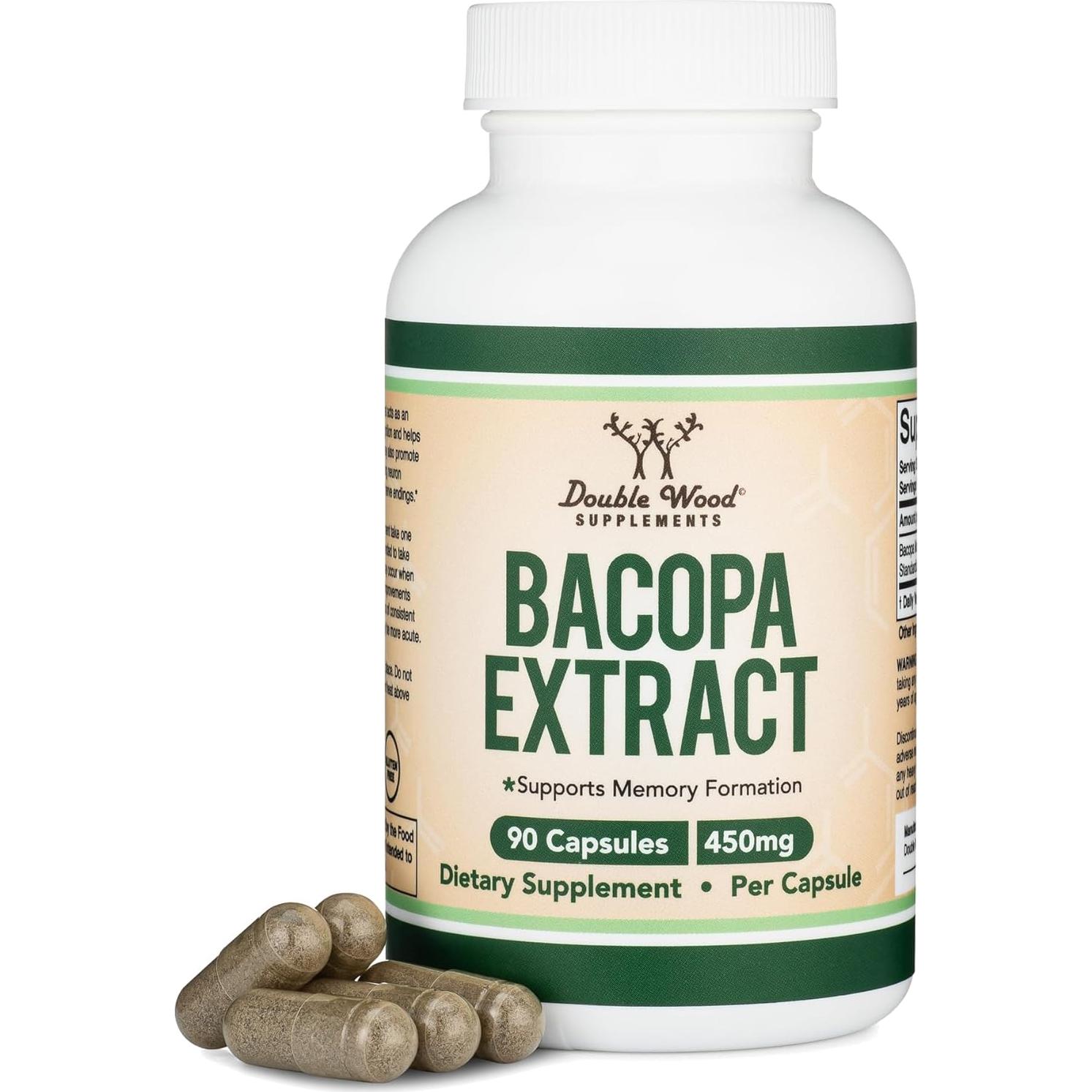 Cápsulas de Bacopa Monnieri 450mg Double Wood - Suplemento Cognitivo
