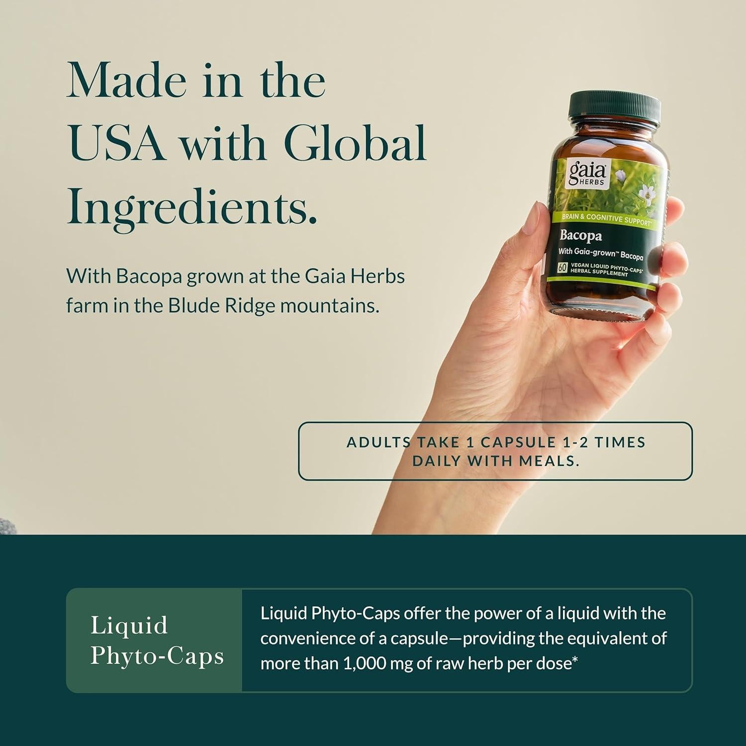 Suplemento Herbal Gaia Herbs Bacopa 60 Cápsulas Veganas