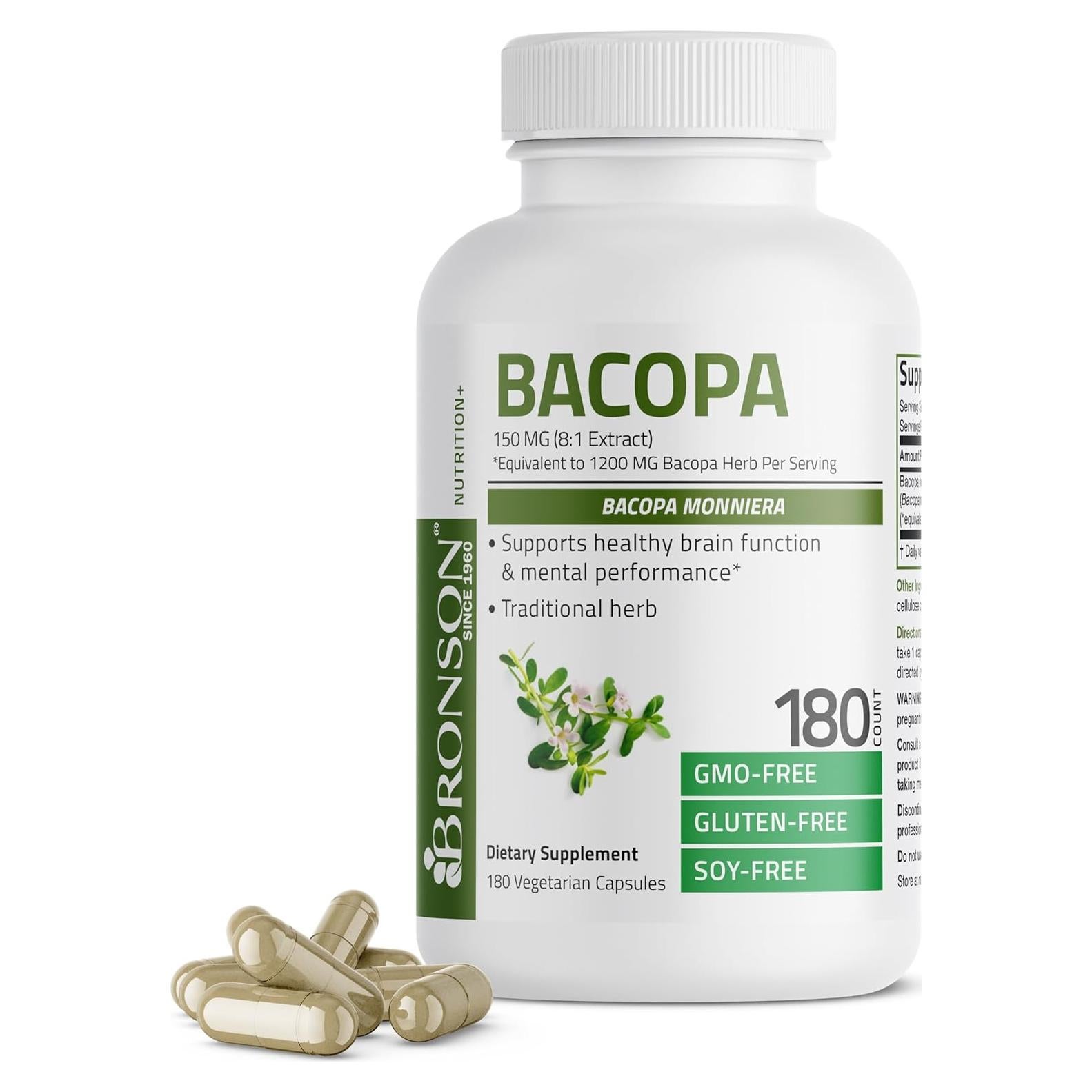 Suplemento Bronson Bacopa 180 Cápsulas Vegetales - Apoyo Cerebral