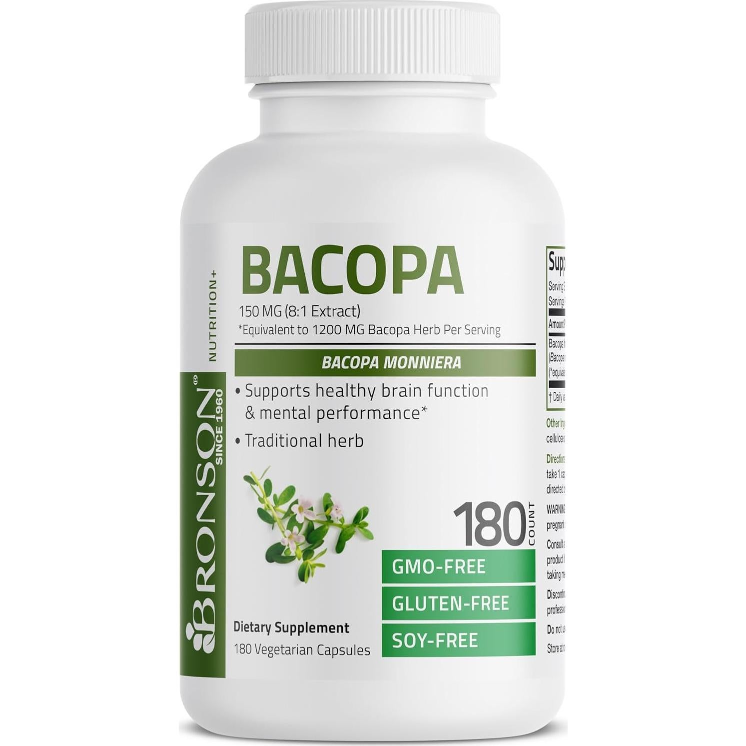 Suplemento Bronson Bacopa 180 Cápsulas Vegetales - Apoyo Cerebral