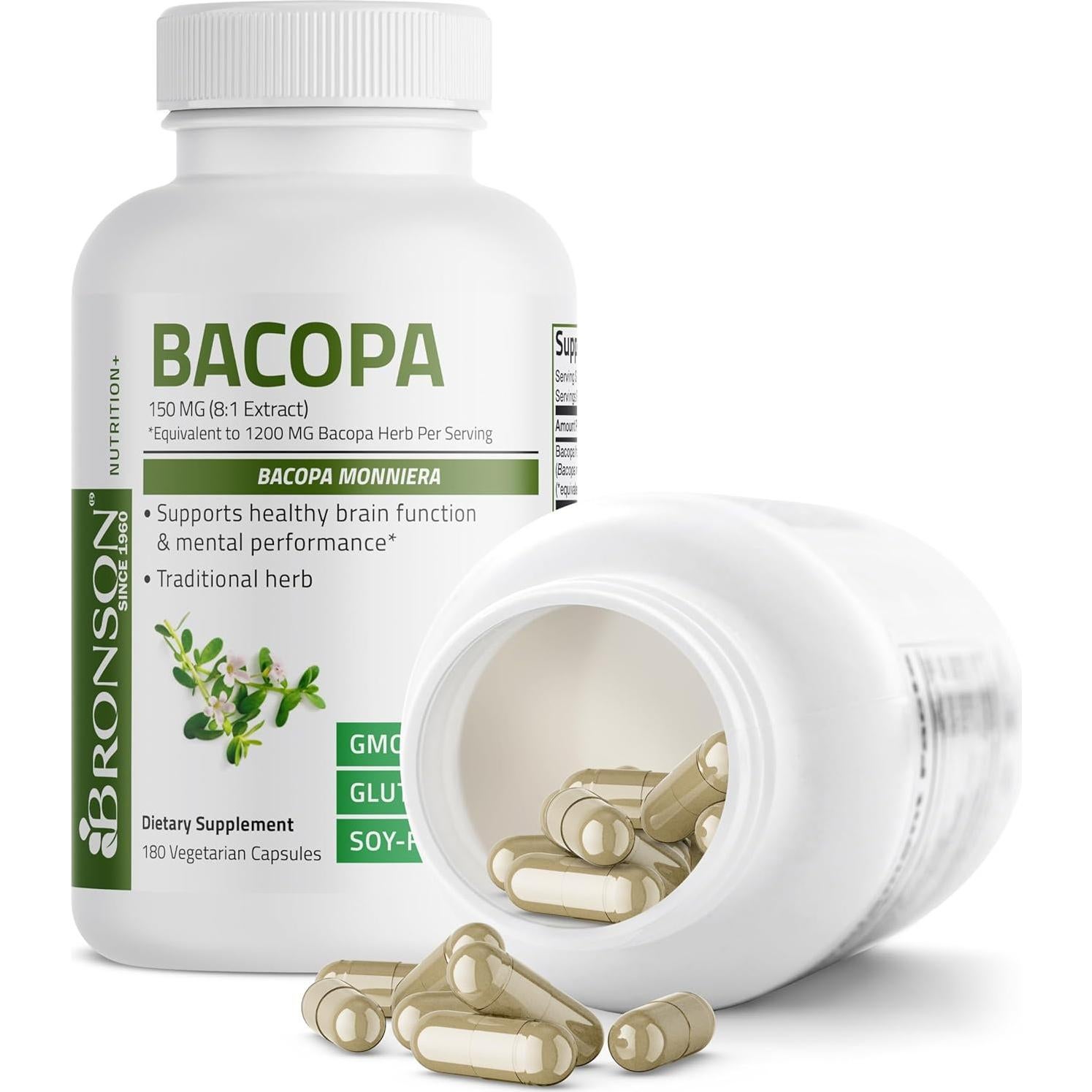 Suplemento Bronson Bacopa 180 Cápsulas Vegetales - Apoyo Cerebral
