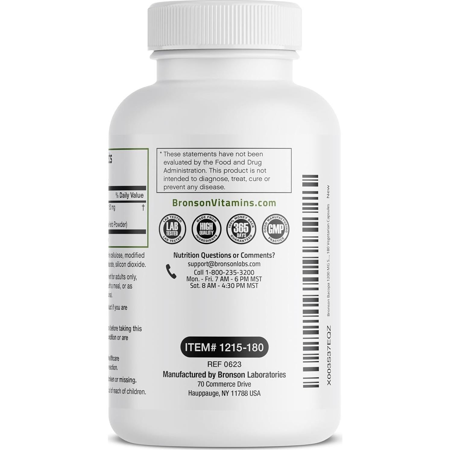 Suplemento Bronson Bacopa 180 Cápsulas Vegetales - Apoyo Cerebral