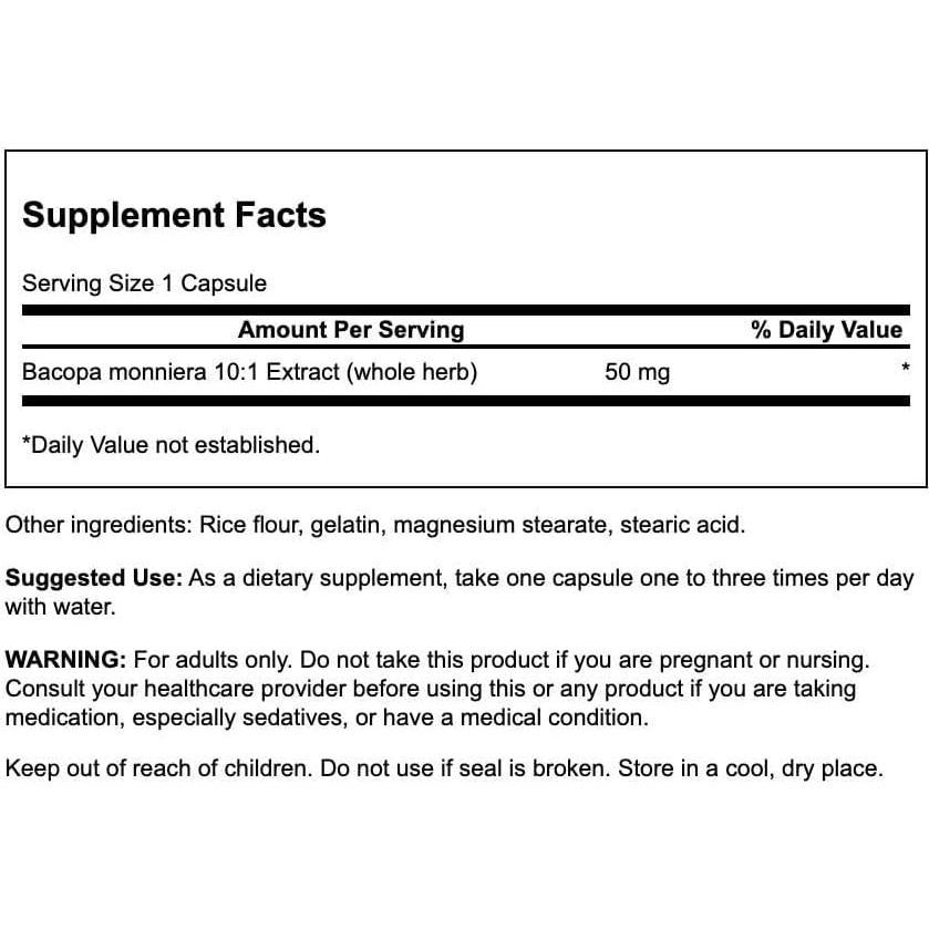 Extracto de Bacopa Monnieri 10:1 Swanson 50 mg 90 Cápsulas