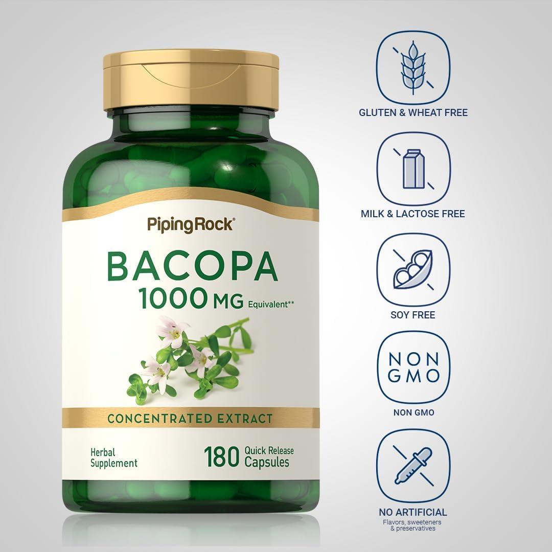 Suplemento Bacopa Monnieri Piping Rock 1000mg 180 Cápsulas