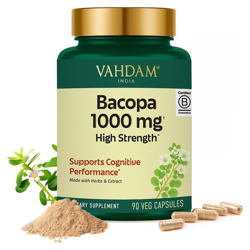 Cápsulas de Bacopa Monnieri VAHDAM 1000mg 90 Veganas