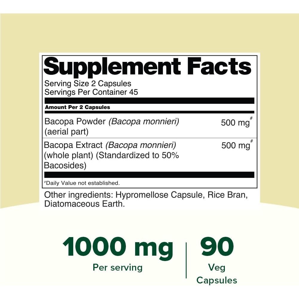 Cápsulas de Bacopa Monnieri VAHDAM 1000mg 90 Veganas