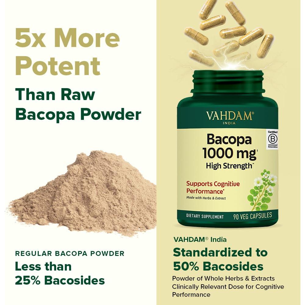 Cápsulas de Bacopa Monnieri VAHDAM 1000mg 90 Veganas