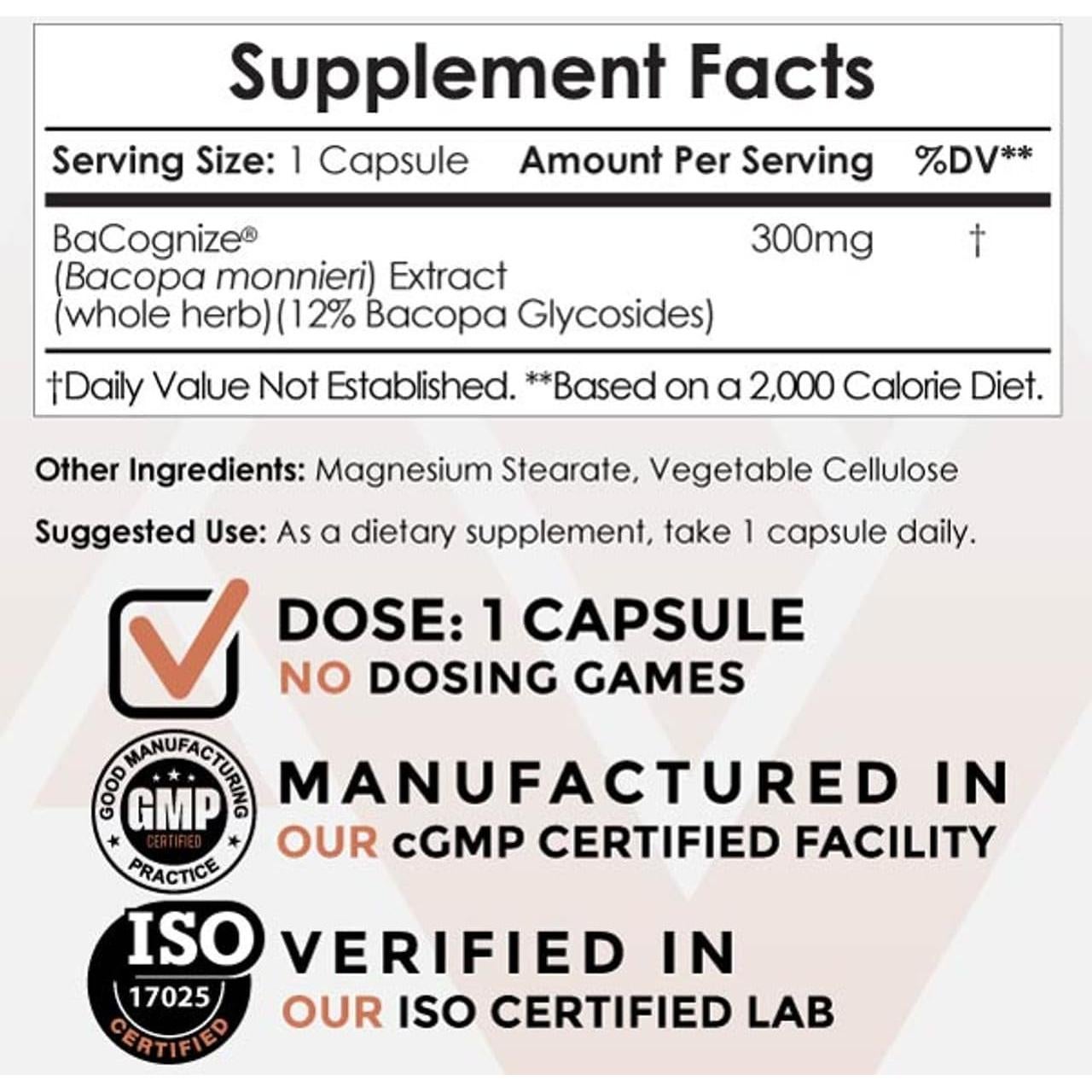 Cápsulas de Bacopa Monnieri 300mg Nootropics Depot 120 Unidades