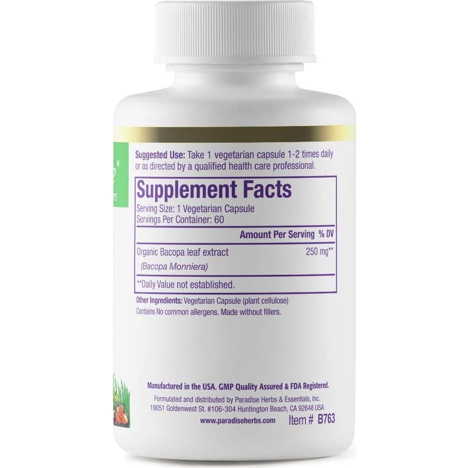 Extracto de Bacopa Paradise Herbs 60 Cápsulas Veganas Sin Gluten