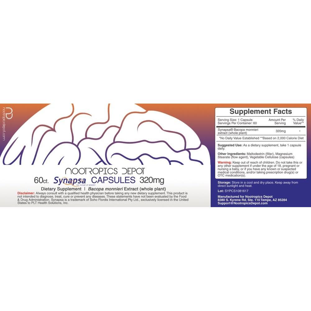 Cápsulas Synapsa Bacopa Monnieri Nootropics Depot 320mg 60u