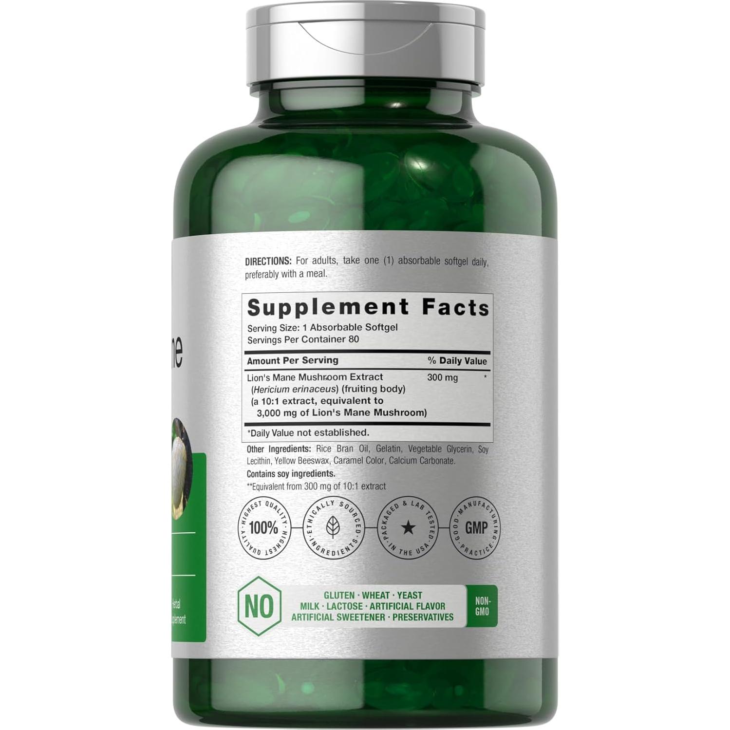 Suplemento Melena de León Horbäach 3000mg 80 Cápsulas Blandas