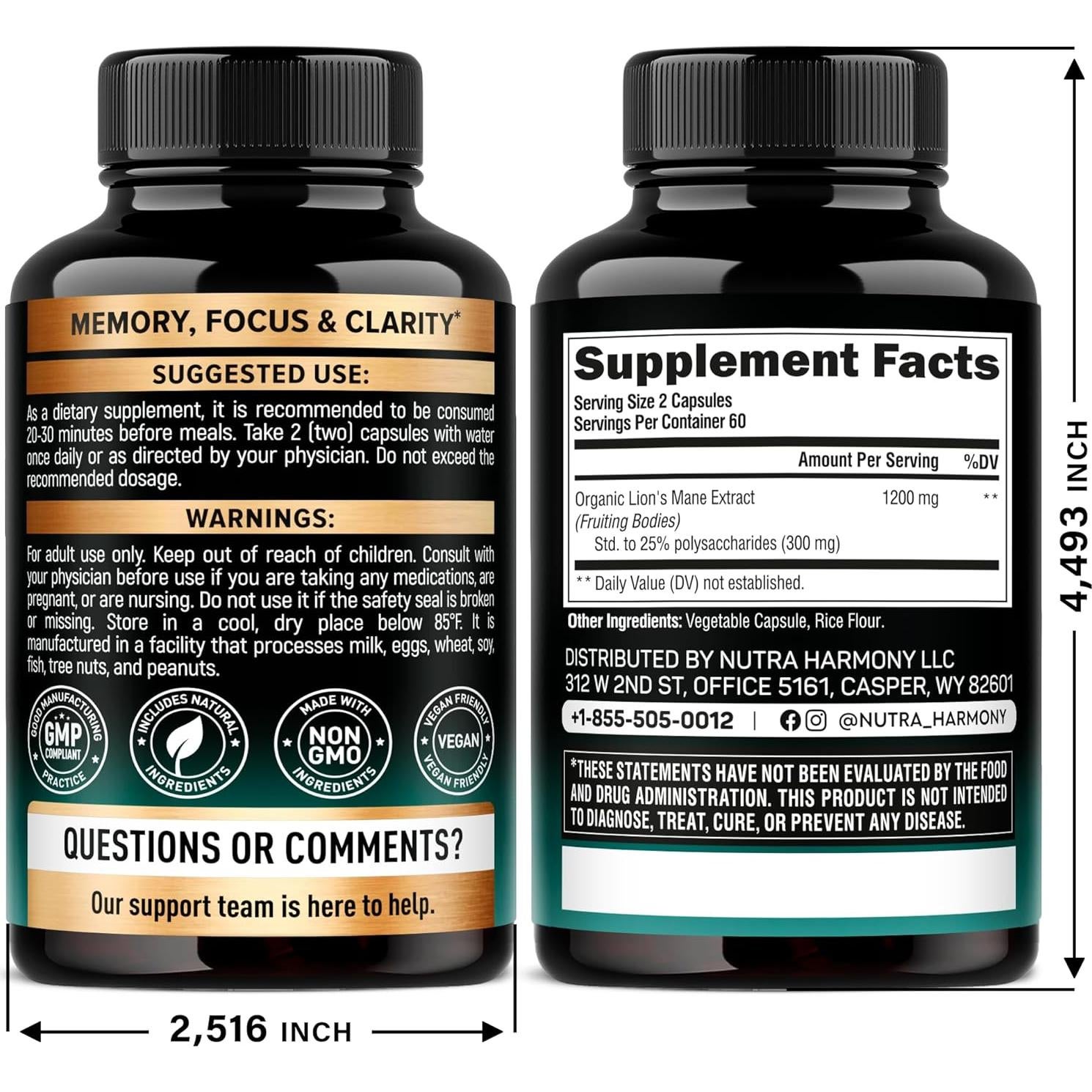 Cápsulas de Melena de León NUTRA HARMONY 1200 mg - 120 Unidades