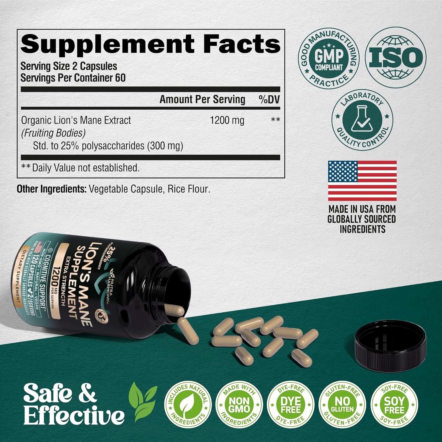 Cápsulas de Melena de León NUTRA HARMONY 1200 mg - 120 Unidades