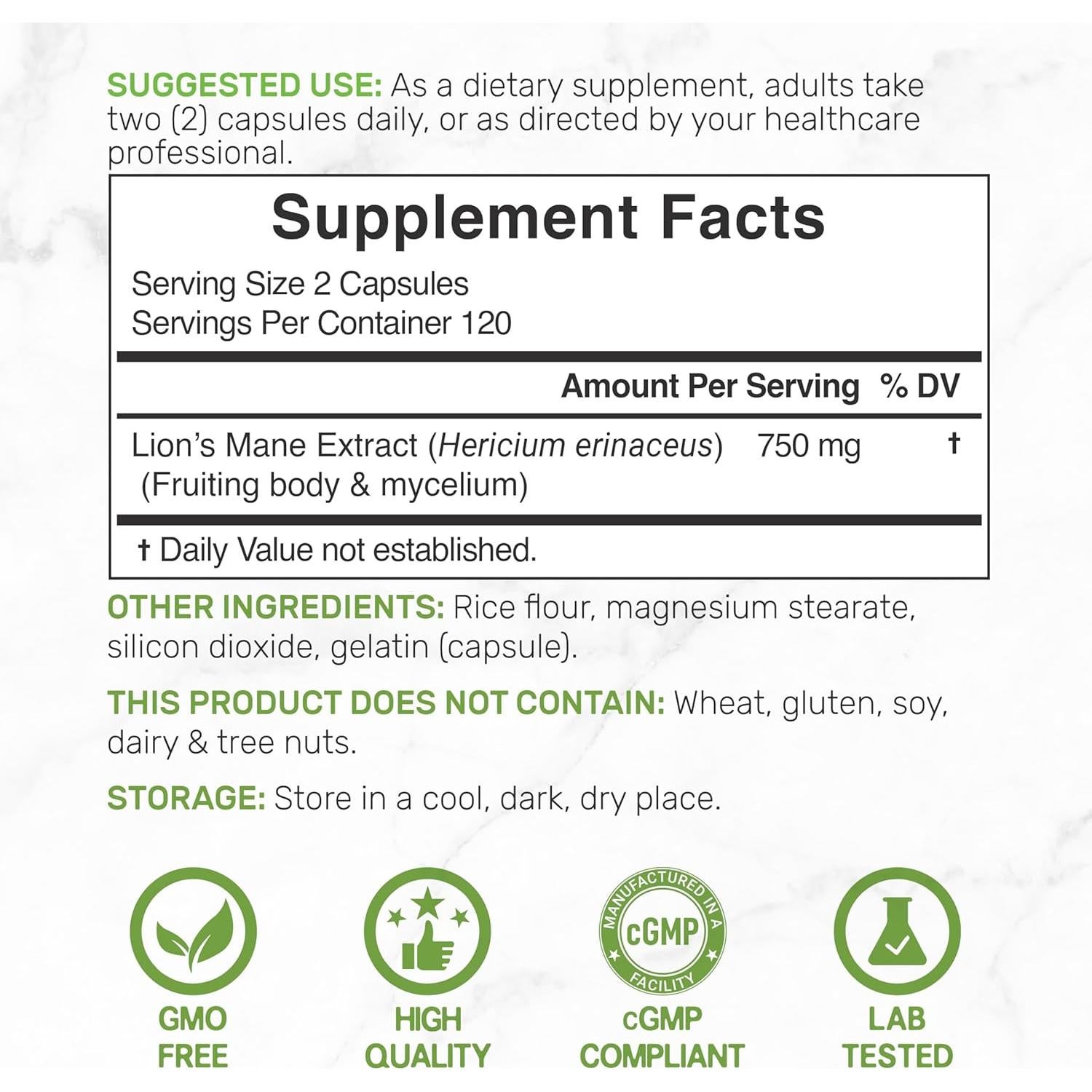 Suplemento de Hongo Melena de León Eagleshine 240 Cápsulas