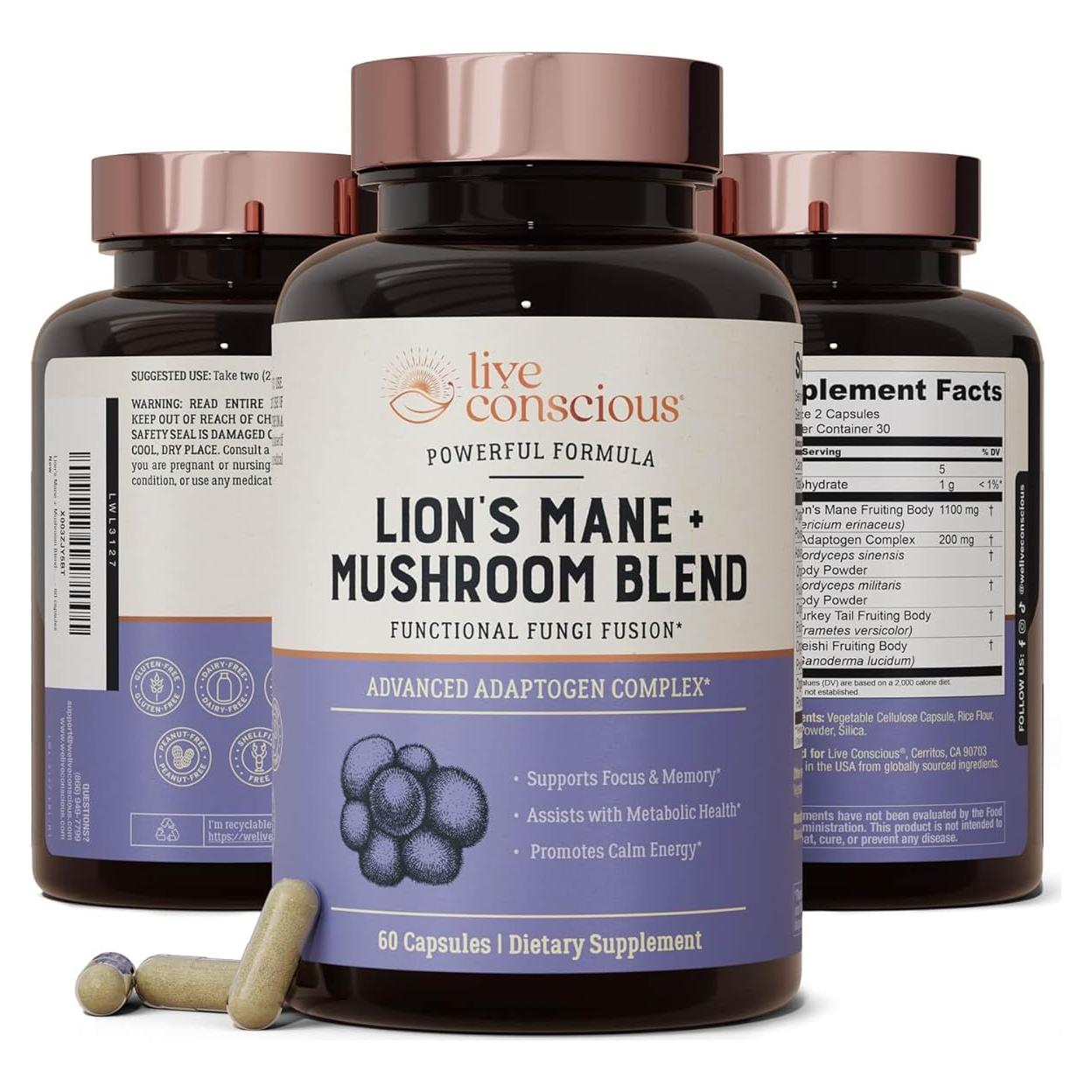 Suplemento Cognitivo Live Conscious Hongos Melena de León 68g