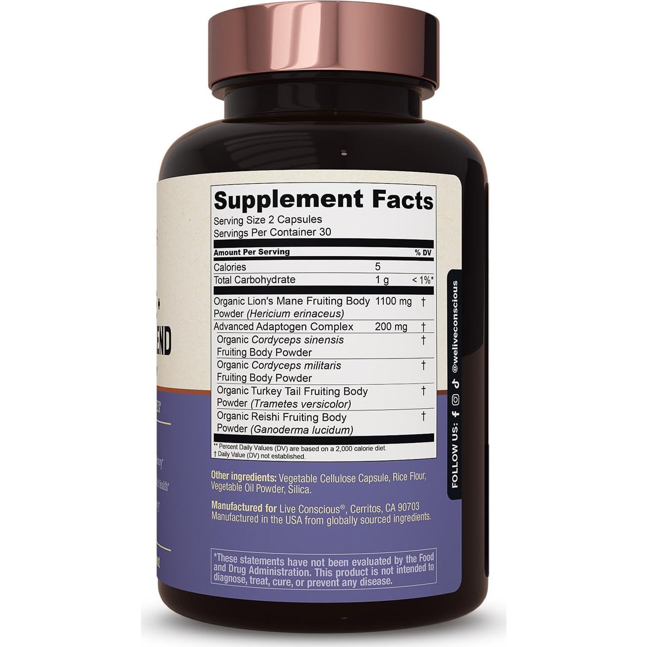 Suplemento Cognitivo Live Conscious Hongos Melena de León 68g