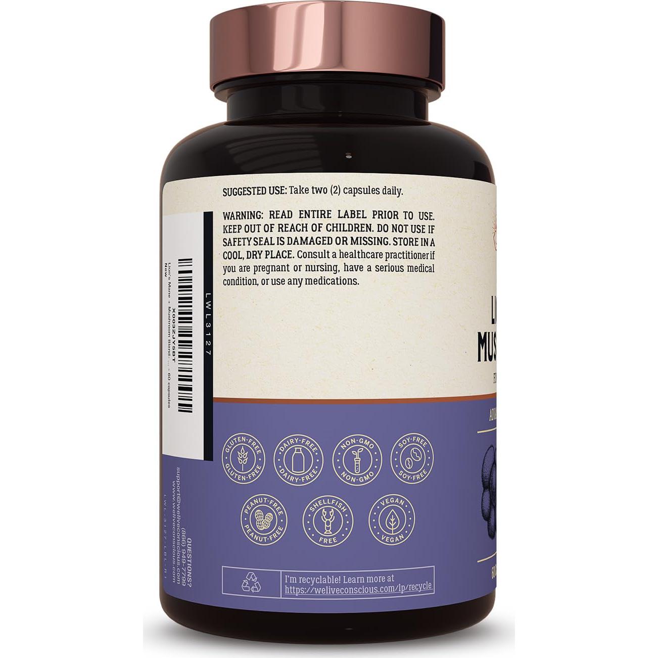 Suplemento Cognitivo Live Conscious Hongos Melena de León 68g