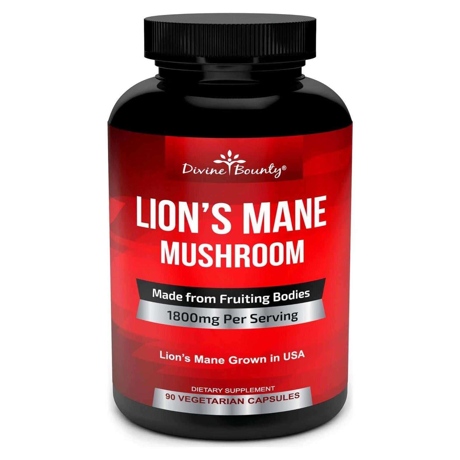 Cápsulas de Hongo Melena de León Orgánico Divine Bounty 1800mg - 90 Unidades